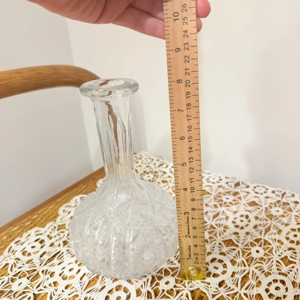 Vintage Pressed Glass Decanter Diamond Point Ships Carafe No Stopper Barware